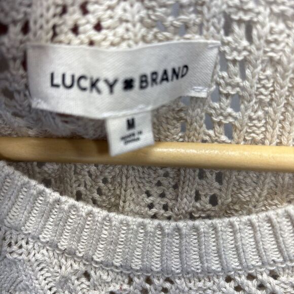 Lucky Brand Women Cotton Open-Stitch Pointelle Pullover Sweater Oat Size Medium - Picture 7 of 14